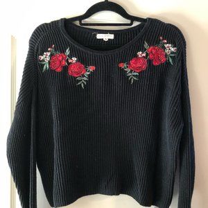 Black sweater with floral embroidery